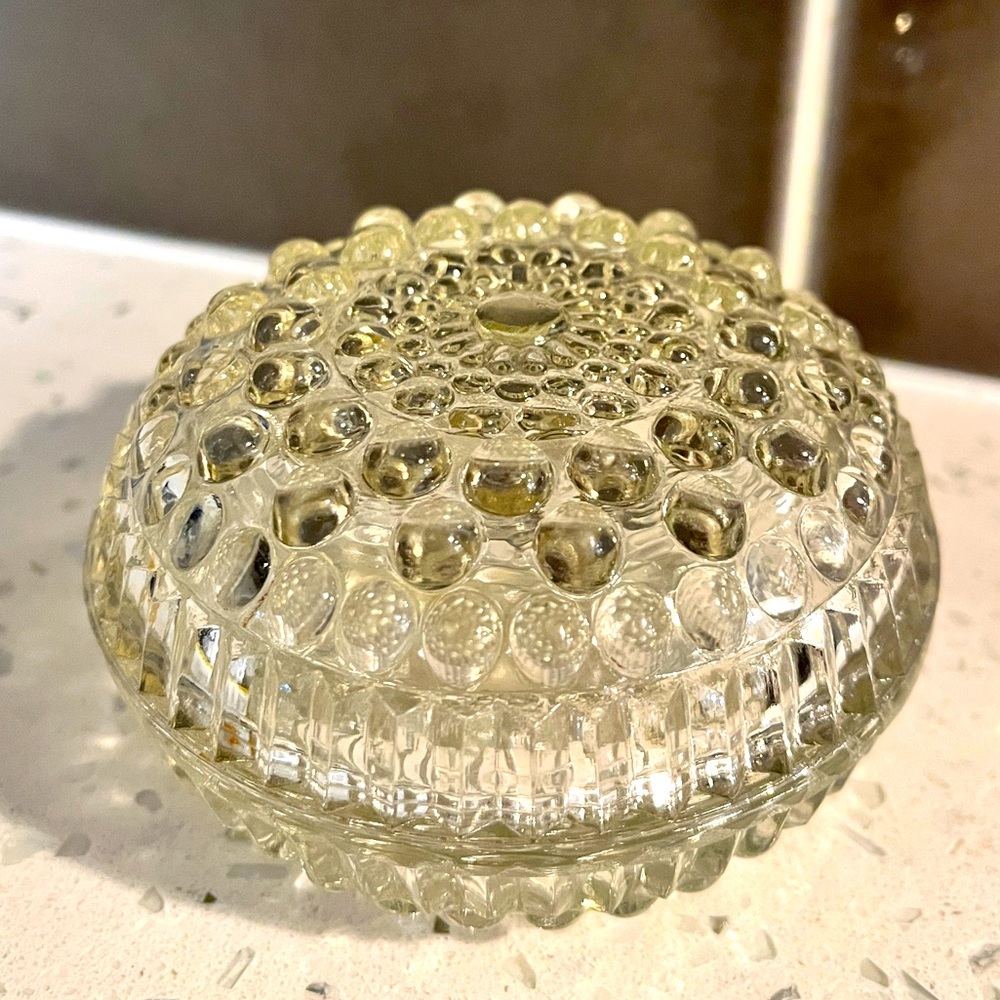Vintage Clear Glass Bubble Hobnail Trinket Dish with Lid - EUC!